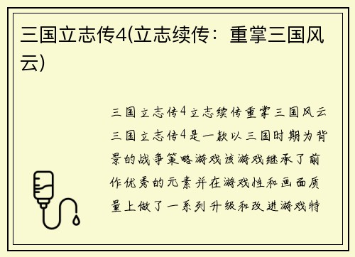 三国立志传4(立志续传：重掌三国风云)